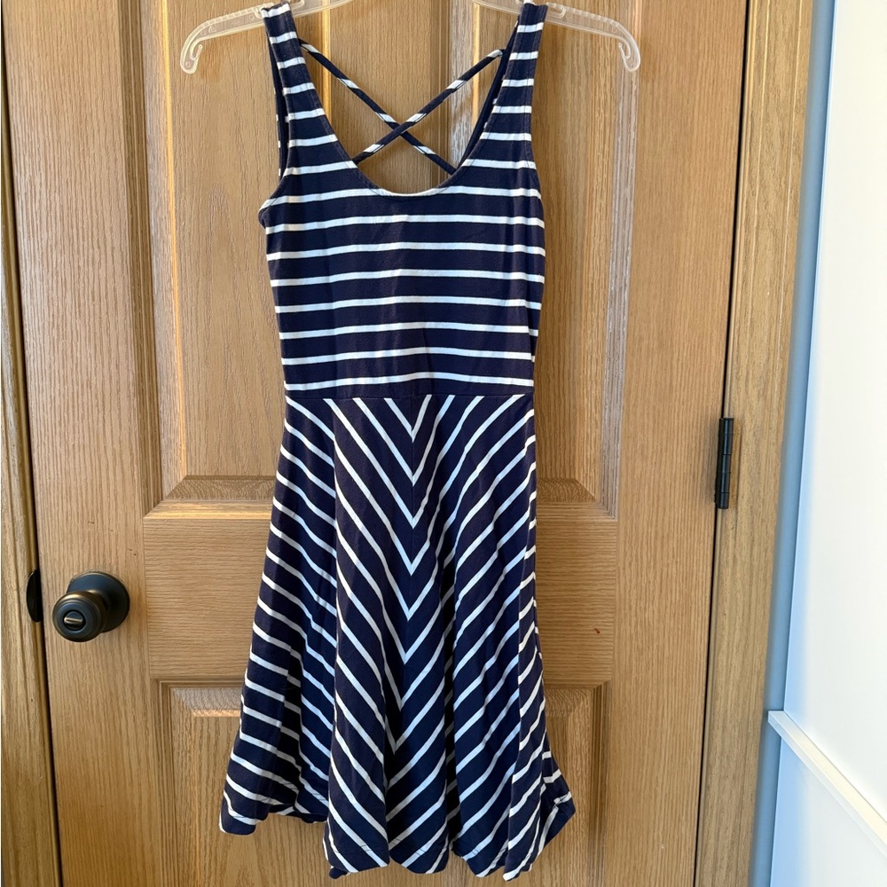 Navy & White Striped Crisscross Back Dress